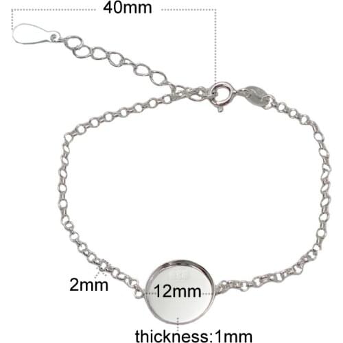 Beadsnice Sterling Silver 12mm Bezel Cup Bracelet Base Setting Bracelet Blank 39519