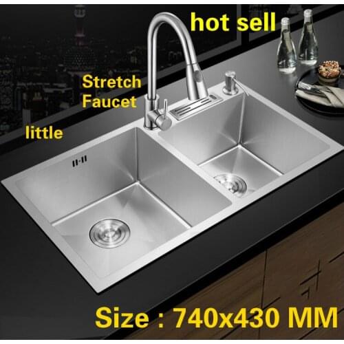 Free shipping Hot sell household vogue do the dishes small kitchen manual sink double groove 304 stainless steel 74x43 CM