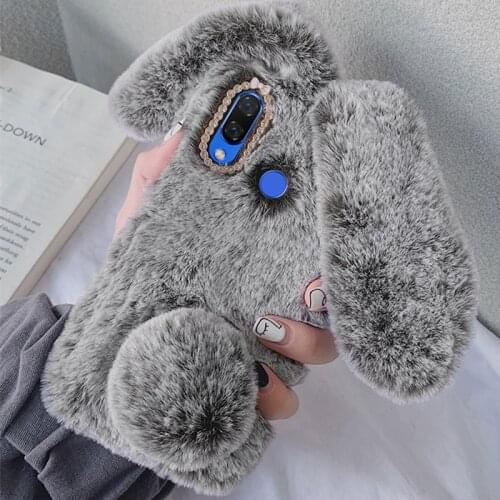 Fluffy Rabbit case For Huawei P40 P30 P20 lite Pro Mate 10 lite honor 20 S 7A 8A Y6 Y5 2018 Y7 2019 Silicone Bunny Plush Cover