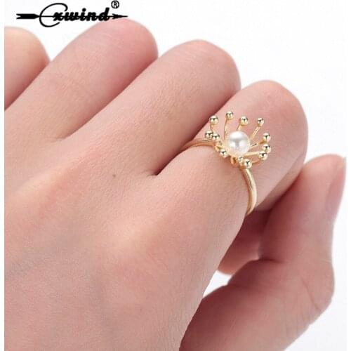 Cxwind New Womens Fashion Ring Jewelry Aneis Femininos Imitation Pearl Flower Rings Delicated Wedding Engagement Knuckle Rings