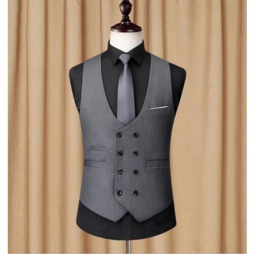 Business Suits Vest Men Double Breasted Blazer Waistcoat Mens Dress Vext Boys Fashion Slim Grey Suit Vests Tops Plus Size XXXXXL