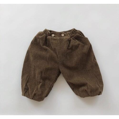 Childrens Plus Velvet Corduroy Bloomers 2020 Winter Korean Kids Corduroy Buttons Pants Toddler Warm Thick Pants Baby Trousers