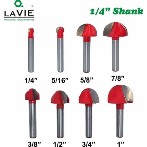 LAVIE 1pc 1/4 6.35mm Shank Ball Nose Router Bit Round Milling Cutter for Wood CNC Radius Core Box Solid Carbide Tools MC01100