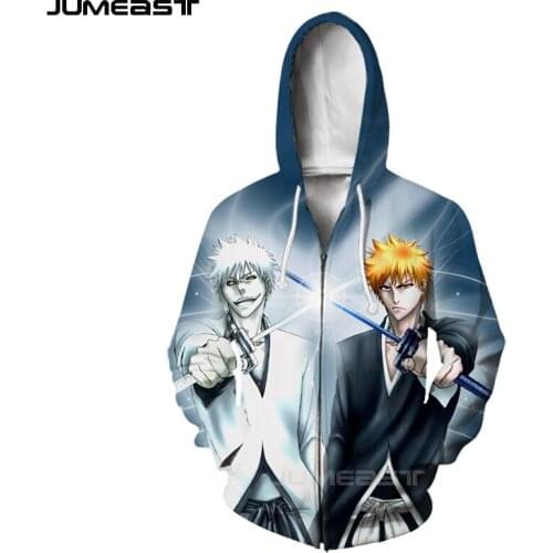 Jumeast Brand Men/Women 3D Printed Cartoon Anime Bleach Long Sleeve Jacket Sport Pullover Fashion Cap Hoody Zipper Hoodies
