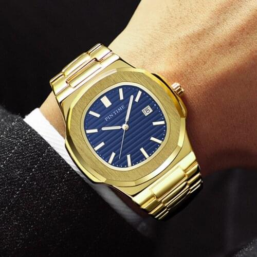 PINTIME Classic Watch Mens Business Quartz Watch Stainless Steel Strap Luminous Simple Dial Clock Fashion Casual Relogio Masculi