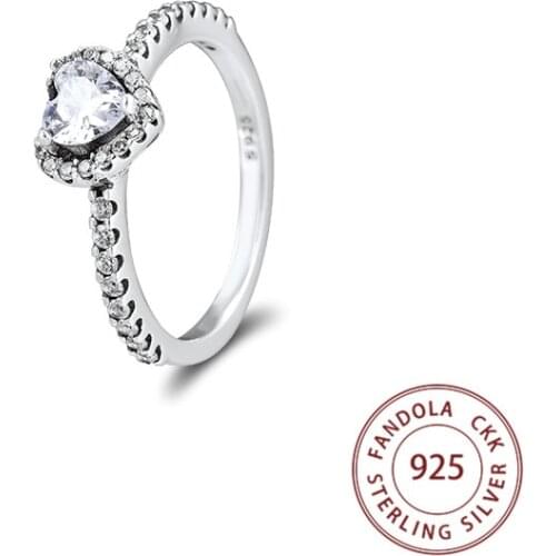 Fandola Sparkling Heart Ring femme 925 Sterling Silver Clear CZ Wedding Rings for Women Fashion Jewelry anillos mujer