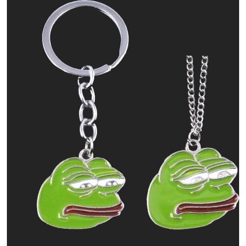 Hot Sad Pepe Frog Metal KeyChain Funny Internet Meme Green Frog Mask Keyring ожерелье брошь Men Car Women Bag Accessories Gift