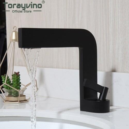Torayvino Matte Black Washbasin Bathroom Faucet Single Handle Deck Mounted Basin Sink Cold And Cold Faucets Mixer Water Tap