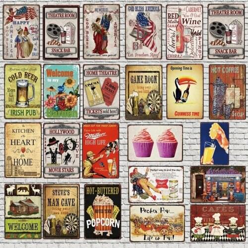 Man Cave Sign Plaque Metal Vintage Coffee Bar Popcorn Plate Wall Retro Cafe Shop Home Art Craft Cinema Decor 30X20CM