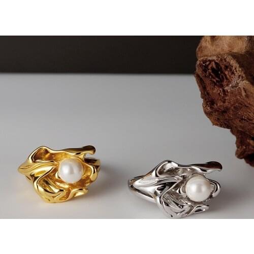 MLKENLY 2021 Unique Wrinkle S925 Sterling Silver Texture Ring Female Open Simulated Pearl Fold Index Finger Rings for Women