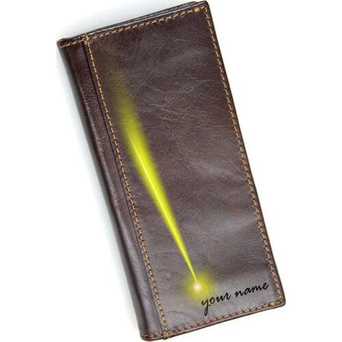 Genuine leather men long zipper wallet free name logo engraving customized card holder coin bag RFID