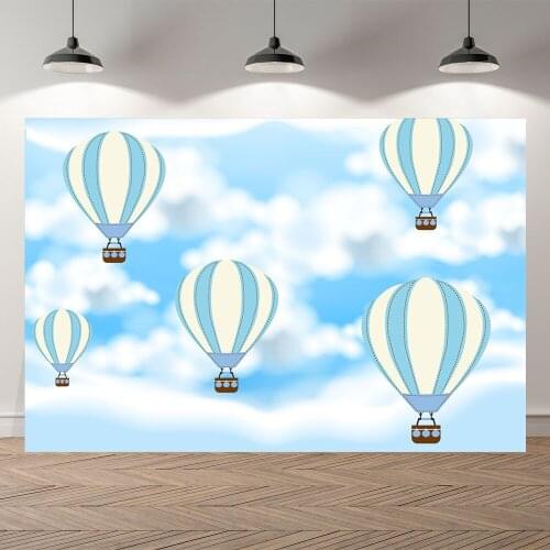 Neoback Cloud Sky Hot Air Balloon Birthday Party Baby Photography Wood Background Photographic Backdrop For Photo Studio Shoot