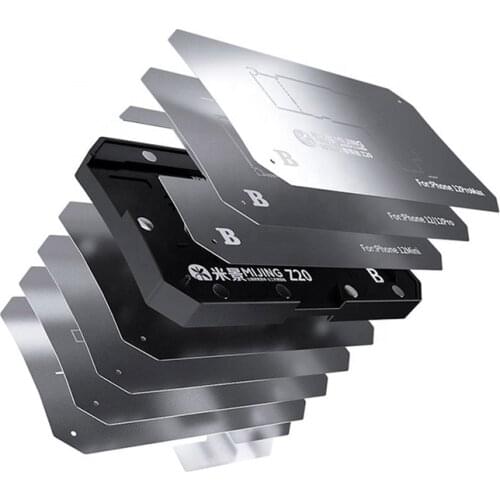 New Mijing Z20 10 in 1 BGA tin planting template platform fixture for iPhone X-12 Pro Max motherboard middle frame template
