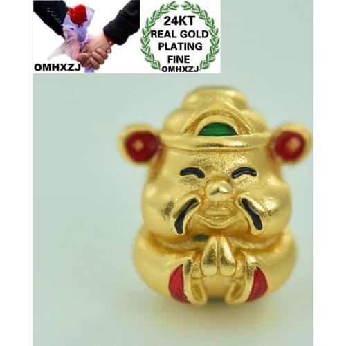 OMHXZJ Wholesale CA364 European Fashion Hot Woman Man Party Birthday Wedding Gift Fortune God Beads DIY 24KT Gold Pendant Charm