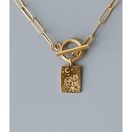 Gold Rose Flower Star OT Buckle Chain Clavicle Necklace Collar Statement Chain Necklace Female Bijoux Jewelry necklace