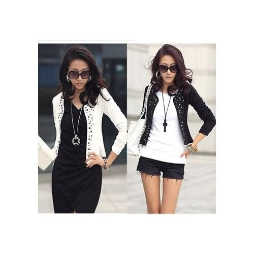 Hot 2015 autumn new female euramerican style ladies round neck long sleeve set auger coat low price sale black white coats