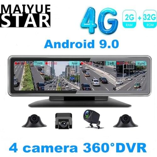 360° panoramic car DVR 11.26” 4 camera driving recorder 4G Android 9.0 camera Full HD1080P registrar GPS WiFi remote monitoring