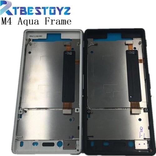 RTBESTOYZ Front Frame For Sony Xperia M4 Aqua Front Bezel Middle Frame Housing With Side Buttons +Power Volume Ribbon