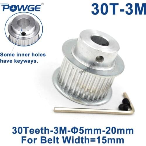 POWGE 30 Teeth HTD 3M Synchronous Pulley Bore 5/6/6.35/8/10/12/14/15/16/17/19/20mm for Width 15mm HTD3M Timing belt 30Teeth 30T