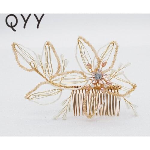 QYY Wedding Accessories Bride Hair Comb Handmade Women Hair Ornaments Headpieces Fashion Korean Gold Color Luxury Jewelry Gifts