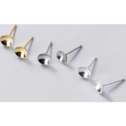 10pcs/lot 925 Sterling Silver Stud Earring Bowl Base 3mm 4mm 5mm Concave Pearls Earring Pin Blank Setting DIY Jewelry Making