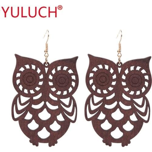 YULUCH 2018 Popular ethnic style natural wooden owl pendant earrings for fashion African women earrings jewelry gifts