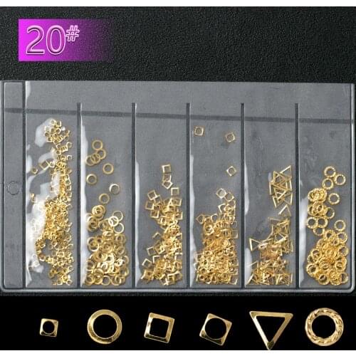 Mixed 6 styles gold hollow square triangle circle 3d nail art decorations alloy charms for manicure nails Accessories Supplies
