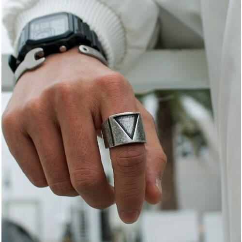 Vintage Concave Triangle Viking Rings For Men And Women Fashion Stainless Steel Biker Ring Punk Simple Jewelry Gift Wholesale