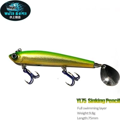 WATER SNIPER Free Shipping Pencil Fishing Lure 9.5g 75mm Sinking Artificial Hard Bait With Treble StrengthenHooks Propeller