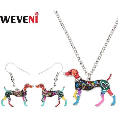 WEVENI Original Enamel Alloy Elegant Whippet Dog Earrings Necklace Animal Jewelry Sets For Women Girls Party Wholesale Bijoux
