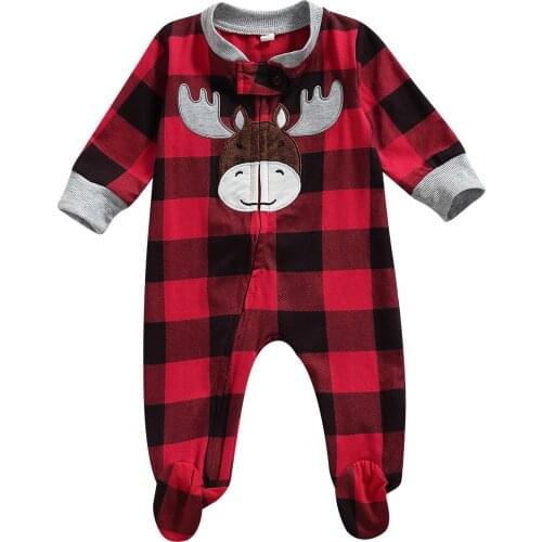 Newborn Baby Christmas Clothing Girl Boy Buffalo Plaid Footie Romper Plaid Zipper Sleeper Clothes Footies 0-9 Months 2021 Xmas