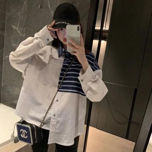 Zadily 2021 Autumn Women Long Sleeve Packets Turn-down Collar Button Shirt Fashion Casual Stripet Single Breasted Shirts