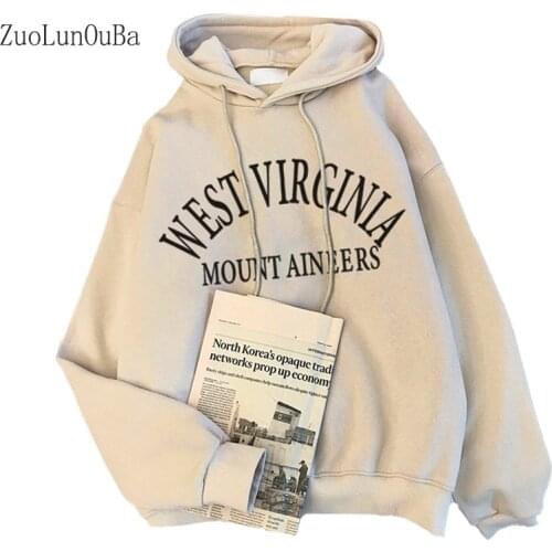 Women Winter Hoody Sweatshirt Letter 'west Virginia' Lady Pullover Harajuku Loose Student Wild Long Sleeve Female Coat Tops