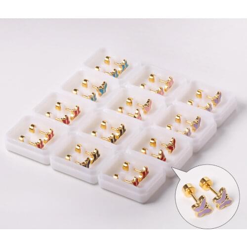 316L Stainless Steel Colorful Butterfly Small Earrings Wholesale Earrings 12 Pairs/lot for Women Girl Fashion Jewelry Gift