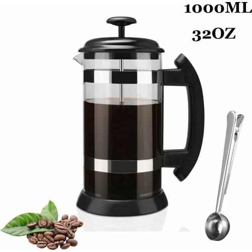 New French Press Coffee Tea Milk froth Brewer Coffee Pot 3in1 Coffee Maker Kettle 1000ML Glass Thermos Home For Coffee Drinkware