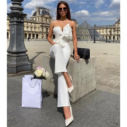 2020 Women Sexy Designer Strapless Black Cotton Jumpsuit Bodycon High Street Celebrity Party Jumpsuit Rompers