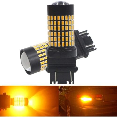 2-Pack 3157 3057 4157 3156 Car Turn Signal Lights 144 SMD 9V-30V Amber/Yellow with Projector Replacet Car Tail Blinker LED Bulb