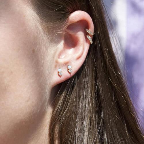 2017 cute minimal girl jewelry 925 sterling silver dainty delicate opal stone tiny stone double hole small earring 925