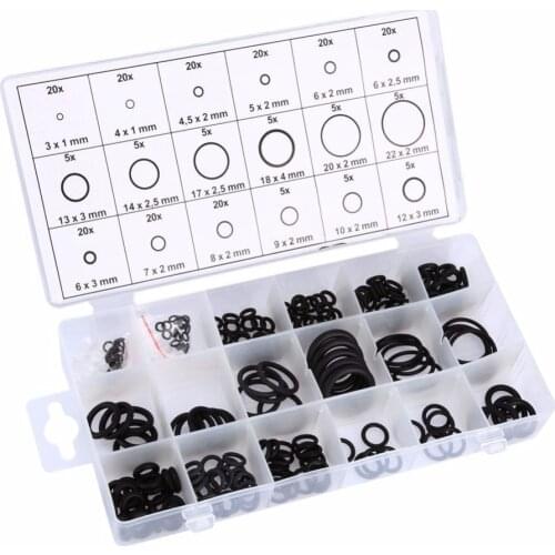 225 Pcs/lot Black Rubber O Ring Assortment Washer Gasket Sealing O-Ring Kit 18 Sizes with Plastic Box Rubber Plug Silicon Ring