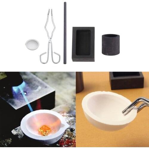 5pcs /Set High Purity Torch Melting Casting Kit Set Gold & Silver Copper Non-Ferrous Metal Crucible Tong Graphite Ingot Mold