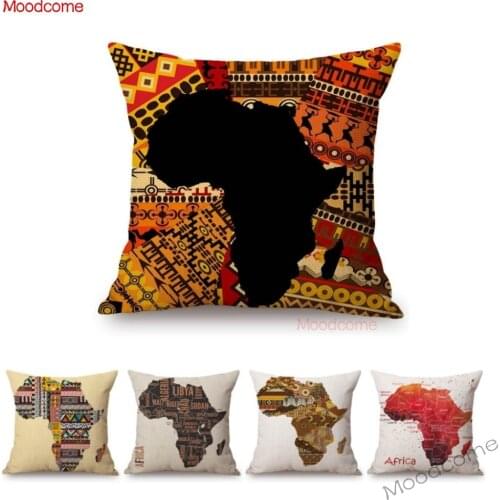 Africa Map Geometrics Home Decorative Sofa Throw Pillow Cover Nordic Cotton Linen African Pattern Cushion Cover Case 45x45cm