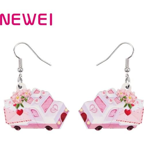 Bonsny Acrylic Valentines Day Cartoon Pink Flower Envelope Car Earrings Drop Dangle Charms Jewelry Gift For Women Girls Teens