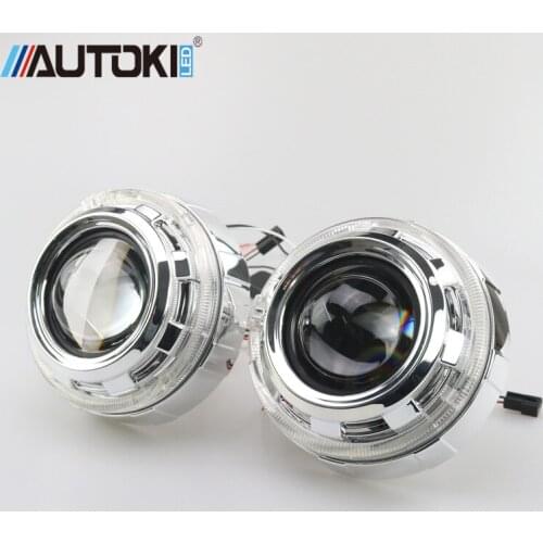 Autoki 2.5 inch H1 Bi-xenon Projector Lens LED Angel Eyes Halo Shrouds DRL Running Lights Headlight Retrofit Headlamp H4 H7