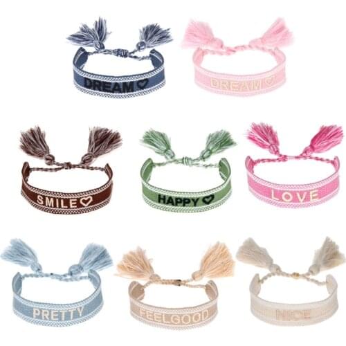 European and American Embroidered Letters Woven Tassel Bracelet Fashion Retro Wrist Band Bohemian Womens Ribbon Jewelry