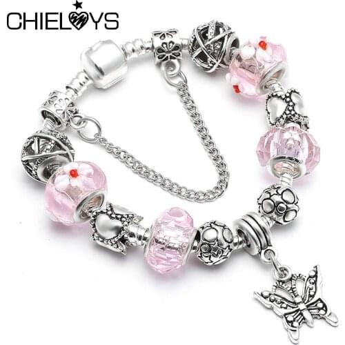 CHEILOYS Authentic Silver Color Lovely Charm Bracelets With Cartoon Butterfly Beads Bracelets For Women Boy & Girl Jewelry Gift