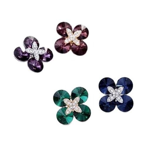Fashion Lots 2 Pcs Cute Small Rhinestone Crystal Flower Shirt Brooch Pin Women Collar Button Stud Brooches Jewelry
