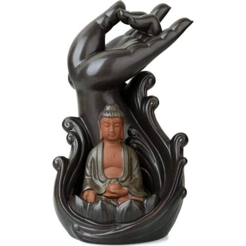 Buddha Backflow Incense Burner Handmade Large Cone Sticks Lotus Ceramic Incense Holder Stick Home Decor Tower Censer With Box