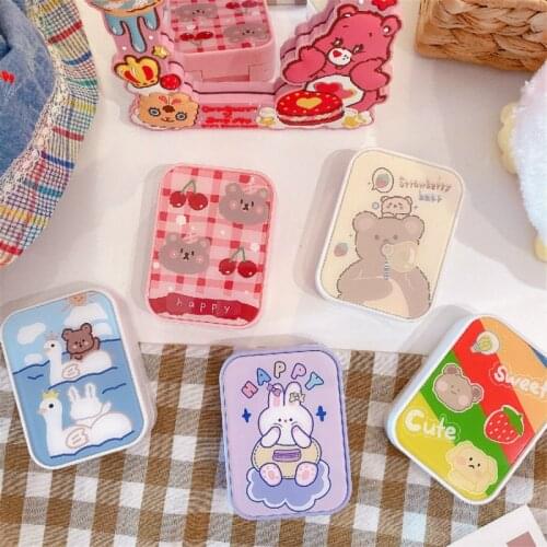 Cute bear and bunny Cartoon Contact Lens Case Holder Hard Contact Lens Case Set With Mirror Travel Lenses Box Container Cases