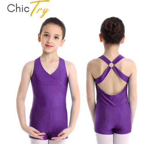 ChicTry Kids Teens Sleeveless Cutout Ballet Leotard Girls Gymnastics Leotard Professional Sports Bodysuit Solid Color Dance Wear