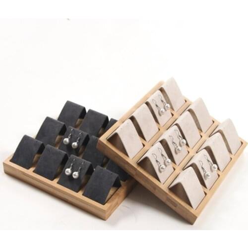 New Storage Box Wooden Beads Organizer Box Wedding Earring Holder Beige Velvet Wood Tray Velvet Necklace Box Jewelry Display